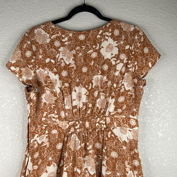 Modcloth Rust Floral Cottagecore V-Neck Fit & Flare Mod Midi Dress Size Large - Picture 5 of 8